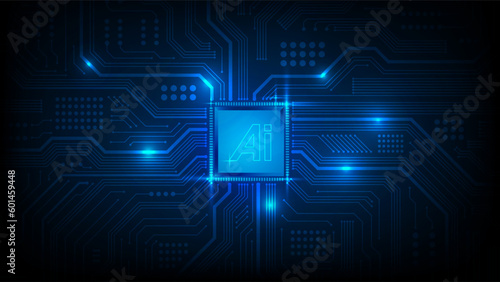 AI Artificial Intelligence chipset on circuit board in futuristic concept suitable for future technology artwork, Technology abstract background, Vector illustration
