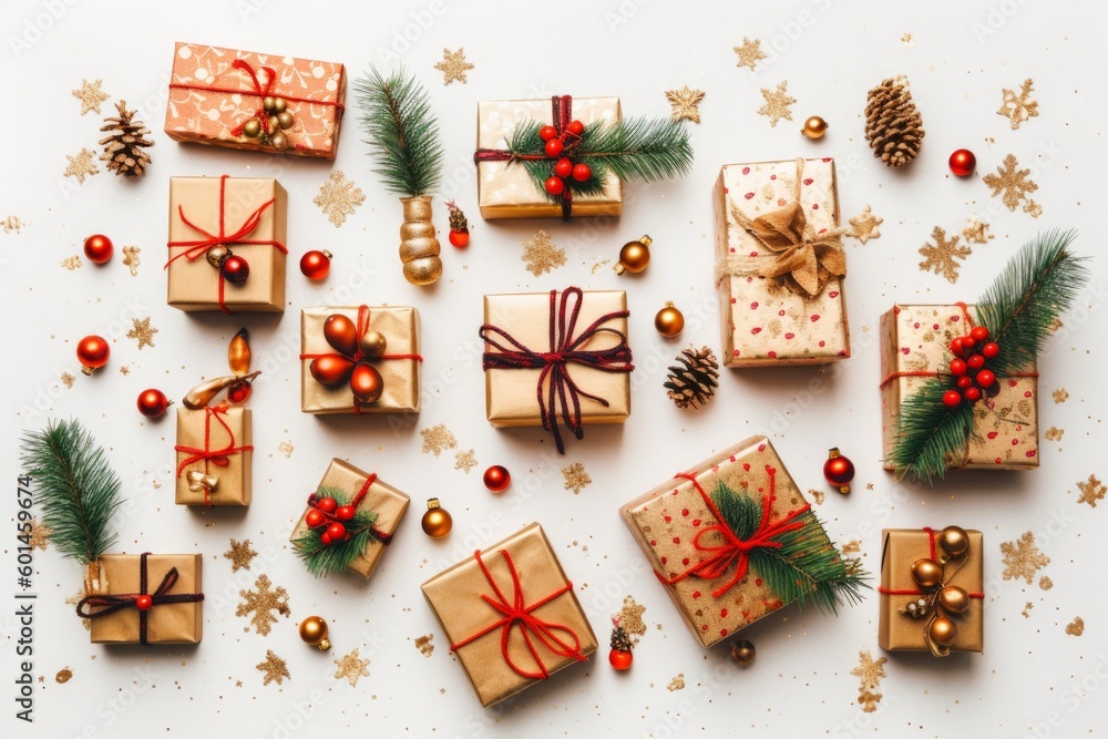 Charming image of a Christmas gift box, adorned with festive decorations and a bow, ready to spread joy and excitement during the holiday season. Generative AI. Charming image of a Christmas gift box, adorned with festive decorations and a bow, ready to spread joy and excitement during the holiday season. Generative AI.