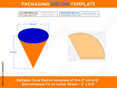 Rolled ice cream cones Medium D 4.5xH 6.5 inch Dieline Template