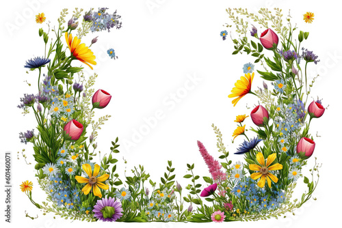 Rahmen aus Blumen auf  transparentem Hintergrund (Generative AI)