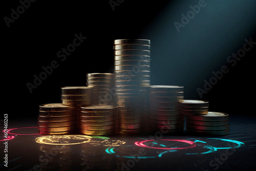Symbolize Financial Success and Prosperity with Striking Visuals of Stacks of Bills and Coins With Generative AI.  