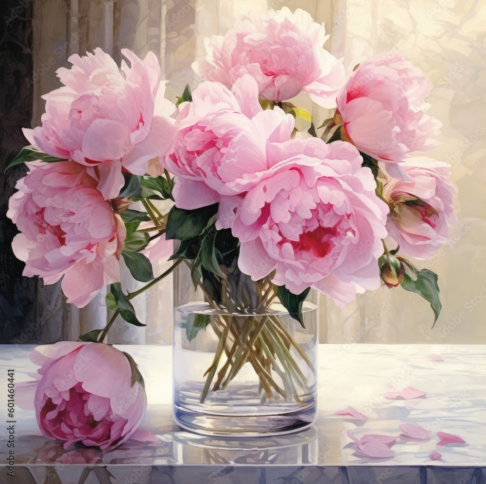 Fototapeta premium pink roses in vase, peony flower in vase