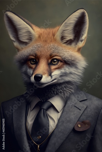 Portrait of baby fox in a business suit. Generative AI
