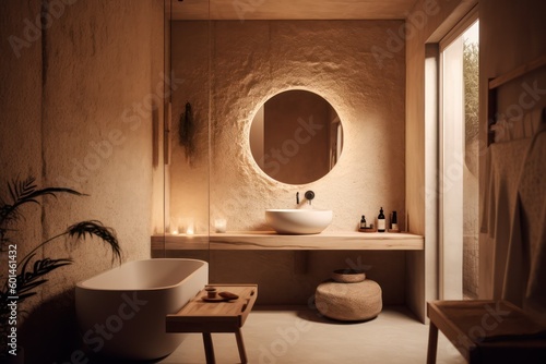 3D Render of a Stylish Bathroom Merging Boho Scandinavian Charm
