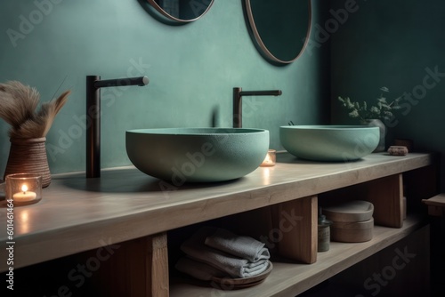 Elegant 3D Rendered Bathroom, Fusing Boho Design, Japandi Aesthetics, LED Lights, and a Luxurious Freestanding Bathtub....