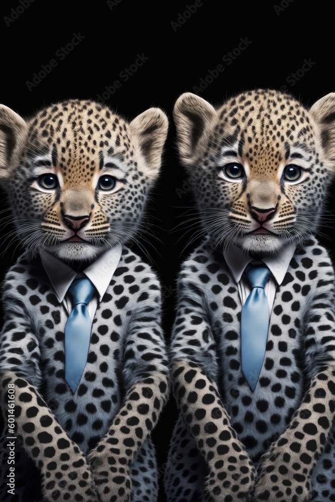 Naklejka premium Portrait of baby leopards in a business suit. Generative AI
