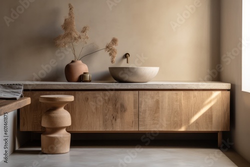Close-up Details of a Serene modern natural Style Bathroom