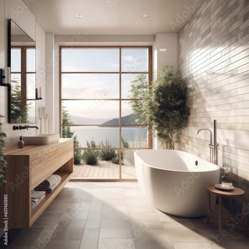Timeless Designer Bathroom with Freestanding Bathtub  Luxury Features  and LED Illumination..