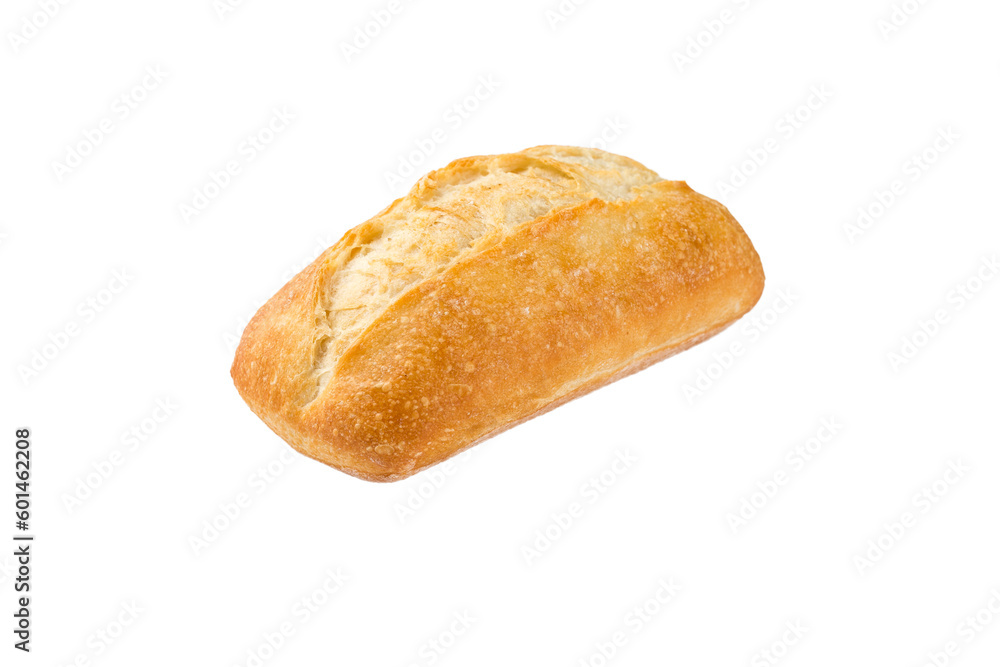 Crispy bread roll isolated against white background