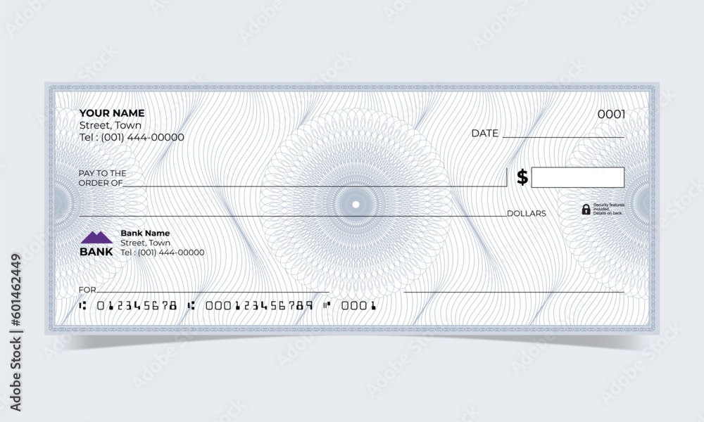 Blank Bank Check, Bank Cheque design with guilloche background - obrazy, fototapety, plakaty 