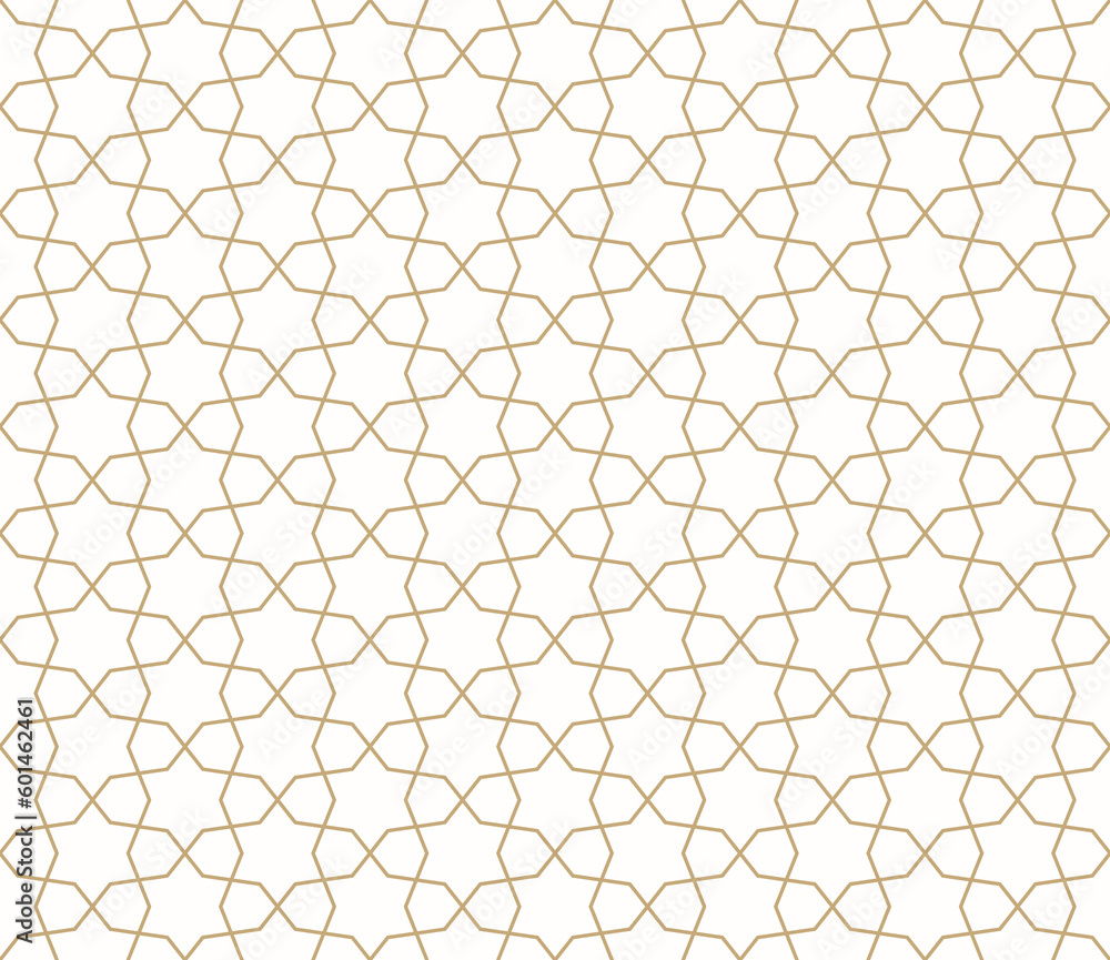 Abstract geometric seamless pattern in traditional Islamic style. Golden ornament with thin lines, oriental mosaic, subtle grid. Gold ornamental background. Modern minimal design for decor, wallpaper Abstract geometric seamless pattern in traditional Islamic style. Golden ornament with thin lines, oriental mosaic, subtle grid. Gold ornamental background. Modern minimal design for decor, wallpaper