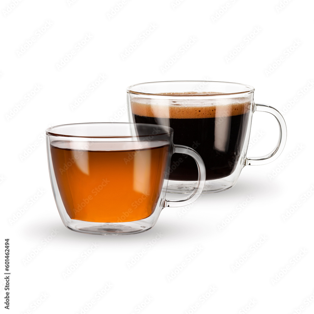 Two glass cups of tea and coffee isolated on white backgound Two glass cups of tea and coffee isolated on white backgound