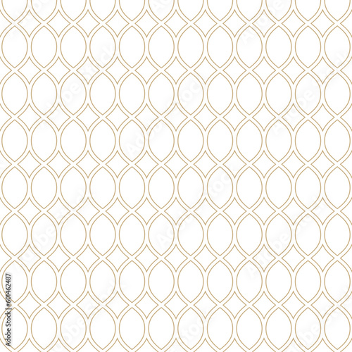Luxury golden vector seamless pattern in oriental style. Simple linear gold and white geometric texture. Illustration of mesh, lattice, wavy grid, tissue. Elegant abstract background. Repeat design