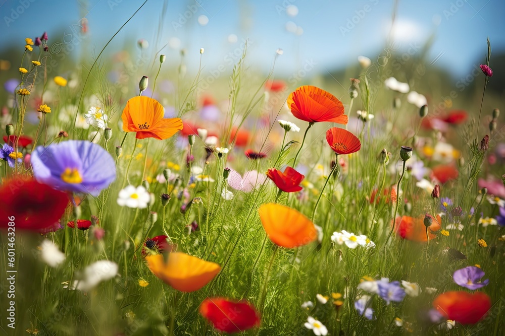 Fototapeta premium Summer meadow flowers, generative ai