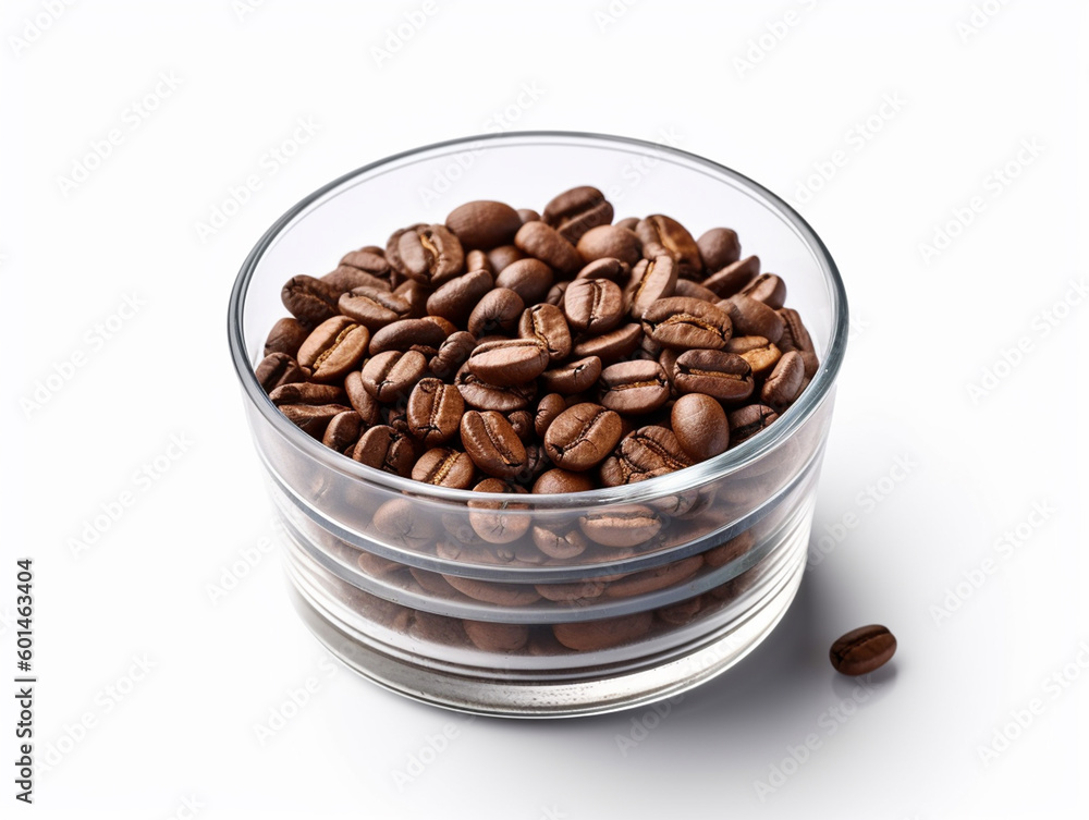 Processed coffee beans are placed in a transparent glass container and isolated on white background. These coffee beans are ready to be made into a delicious drink. Processed coffee beans are placed in a transparent glass container and isolated on white background. These coffee beans are ready to be made into a delicious drink.