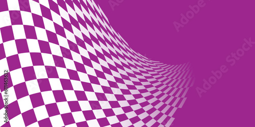 Purple and white checkered abstract background. Race background with space for text. Racing flag vector illustration. Flag race background. 