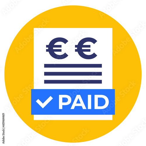 paid bills icon with euro, flat 