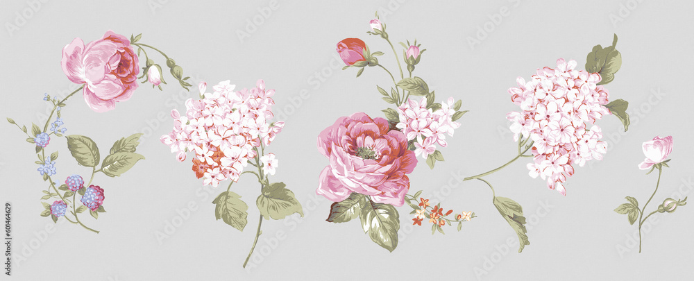 Flowers watercolor illustration.Manual composition.Big Set watercolor elements，Design for textile, wallpapers，Element for design,Greeting card
