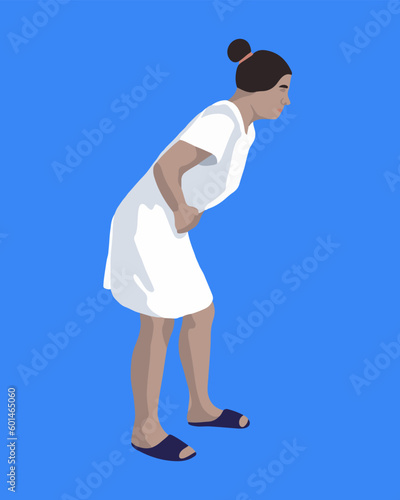 Vector isolated illustration of frozen pregnancy. A woman holds her stomach. Abdominal pain. Miscarriage.