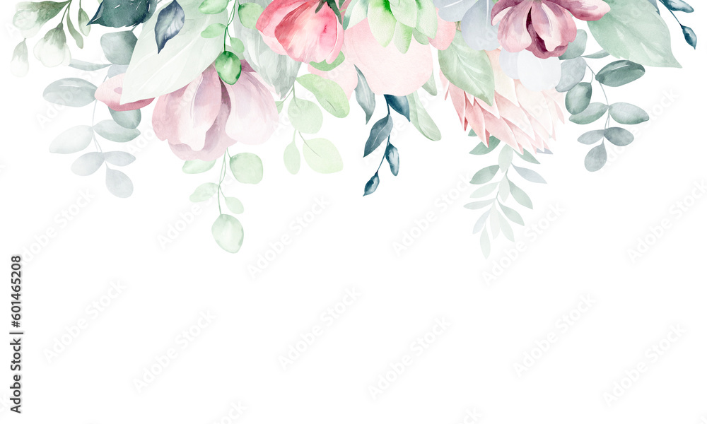Set of illustrations of watercolor flower bouquet - pale pink, green, pink flower, green leaf leaves, branches of bouquets collection. Wedding stationery, congratulations, wallpapers, backgrounds Set of illustrations of watercolor flower bouquet - pale pink, green, pink flower, green leaf leaves, branches of bouquets collection. Wedding stationery, congratulations, wallpapers, backgrounds