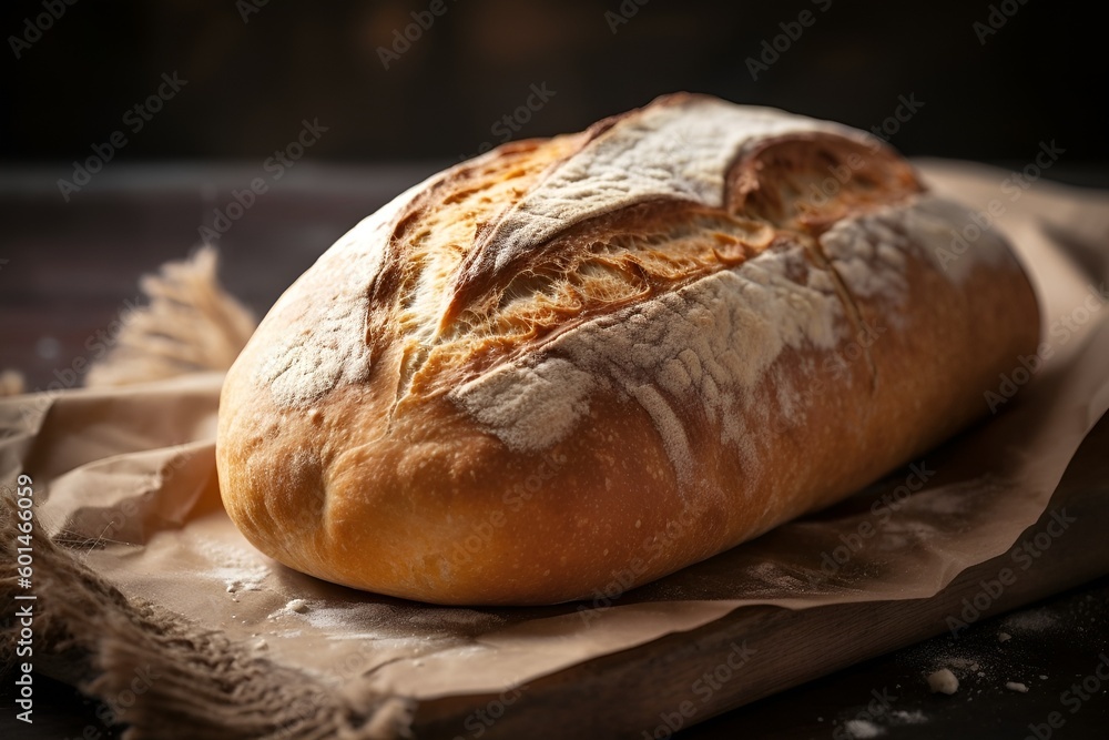 A fresh loaf of bread on wooden table