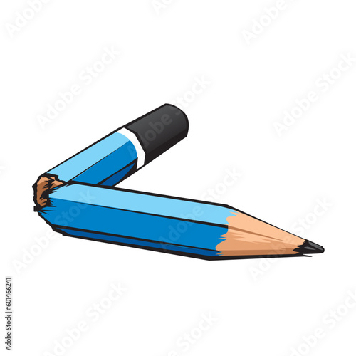 broken blue pencil Isolated on white