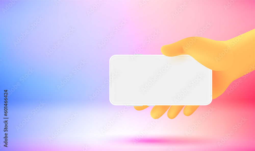 Comic hand with smartphone. 3d vector mockup Comic hand with smartphone. 3d vector mockup