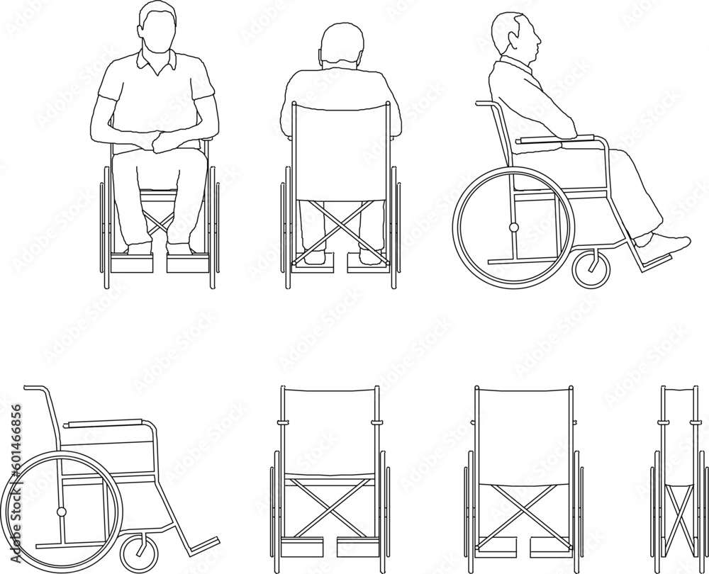 Sketch vector illustration of a disabled person using a wheelchair ...