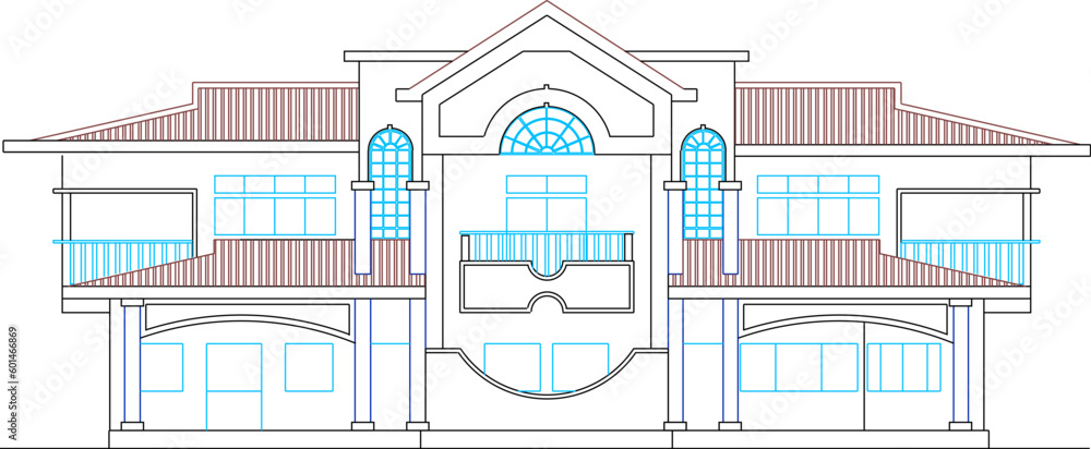 Vector sketch of classic old colonial house illustration
