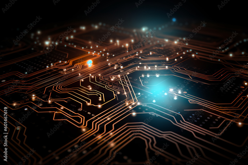 Obraz premium abstract structure circuit computer technology business background, bright neon lights