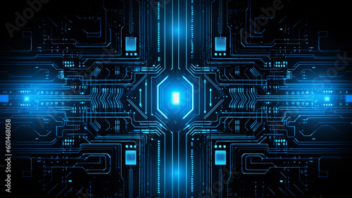 abstract structure circuit computer technology business background, bright neon blue colors