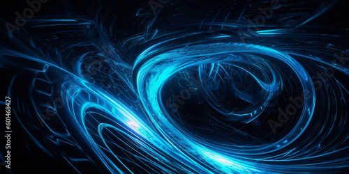 Smooth swirl lines creating vortex structures abstract background, bright neon blue colors