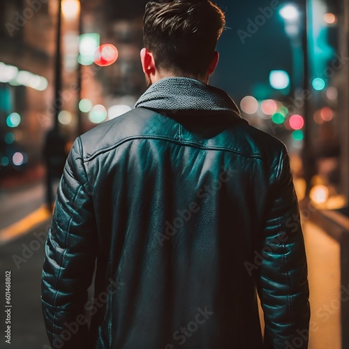 Male character, blurry background, city lights, city streets, stylish men, urban, colors, young man, student, clothing, travel, lifestyle