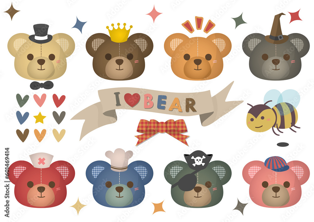 Fototapeta premium I LOVE bear material sticker set,クマのテッカー素材セット,PNG