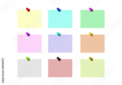 Hoja de iconos de chinchetas con notas de colores variados