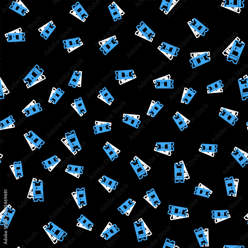 Line Train ticket icon isolated seamless pattern on black background. Travel by railway. Vector Line Train ticket icon isolated seamless pattern on black background. Travel by railway. Vector