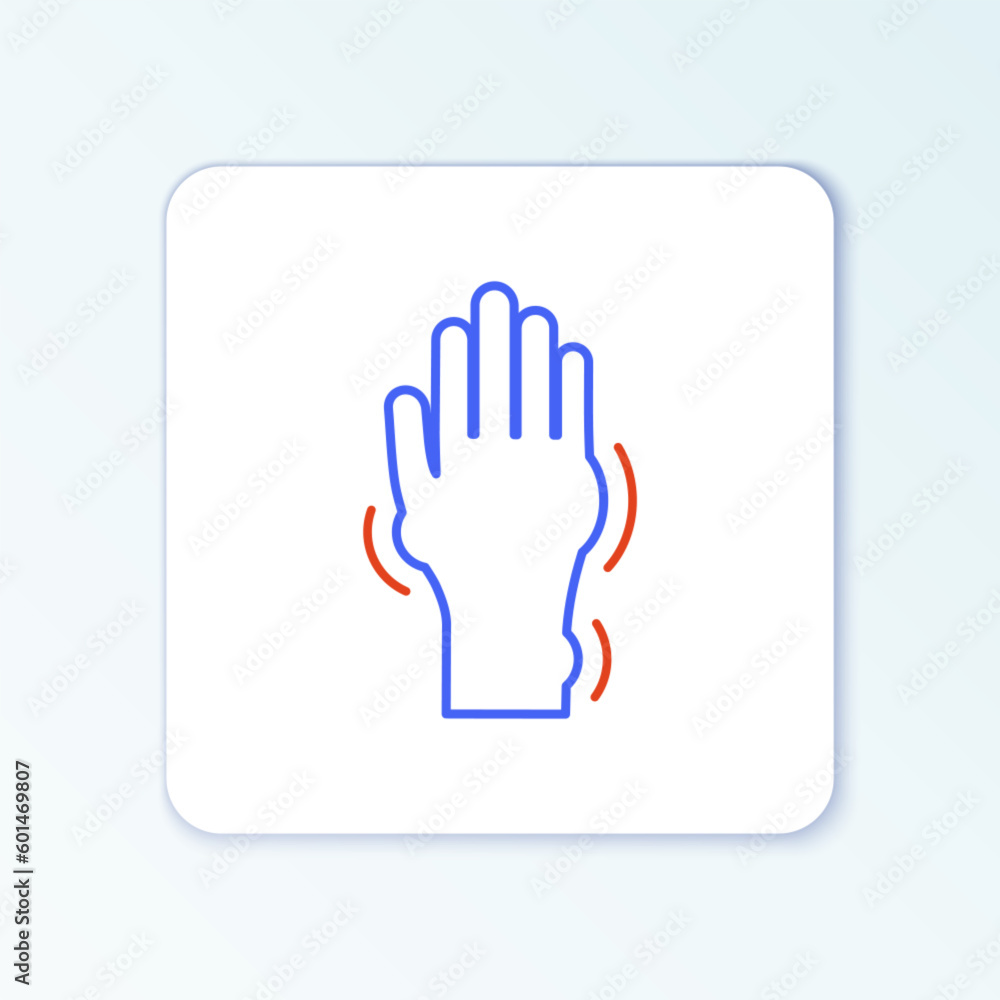 Line Hand with psoriasis or eczema icon isolated on white background. Concept of human skin response to allergen or chronic body problem. Colorful outline concept. Vector Line Hand with psoriasis or eczema icon isolated on white background. Concept of human skin response to allergen or chronic body problem. Colorful outline concept. Vector