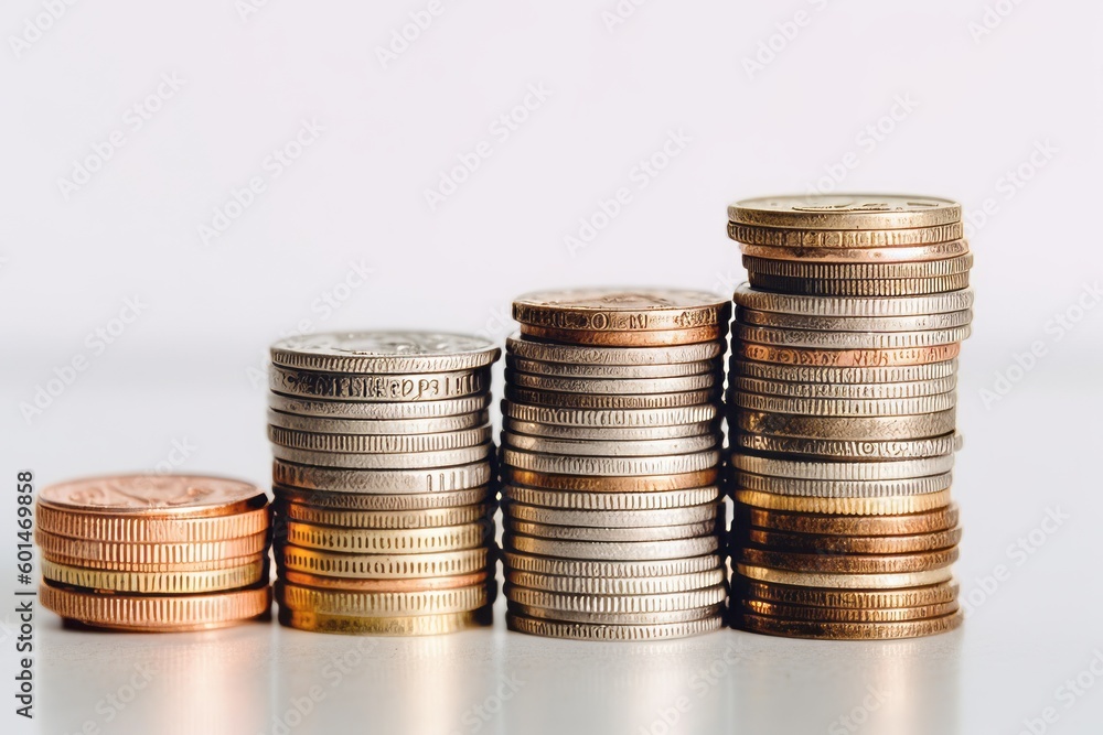Saving money. Stack coins in hand on white background. Generative ai Saving money. Stack coins in hand on white background. Generative ai