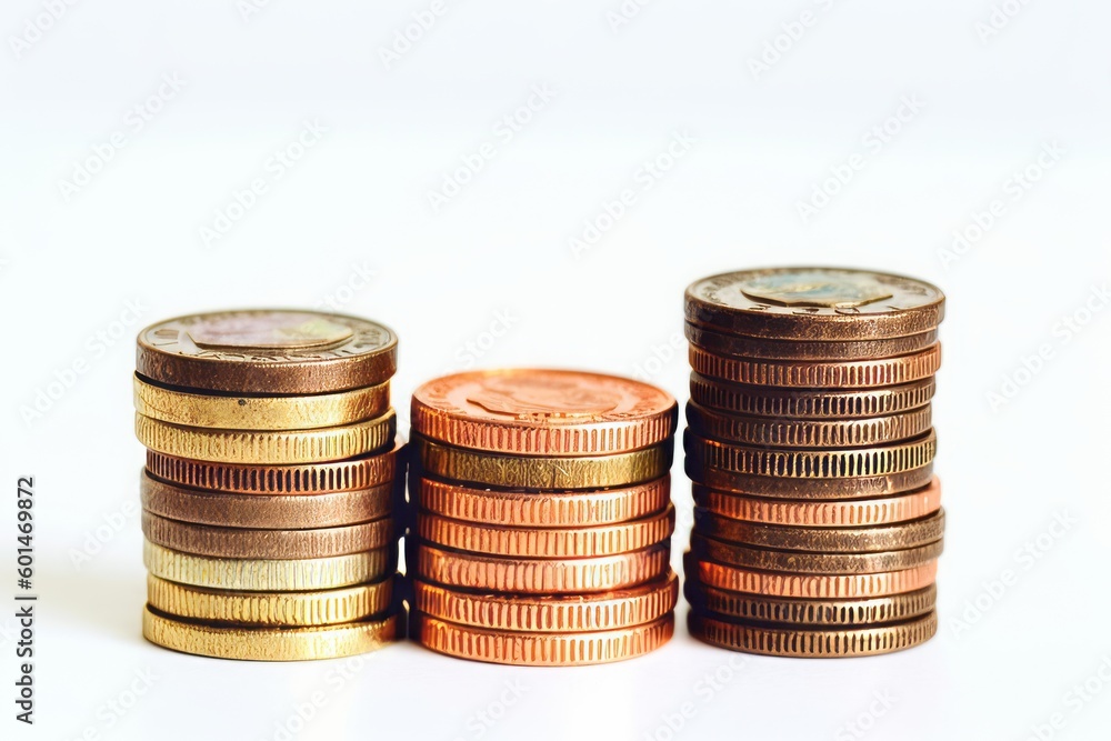 Saving money. Stack coins in hand on white background. Generative ai Saving money. Stack coins in hand on white background. Generative ai
