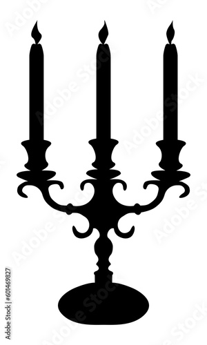 candlestick with candles in classic style in black silhouette for interior design