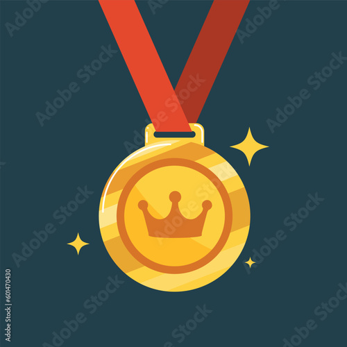 The Gold Medal with Crown symbol. Isolated Vector Illustration.
