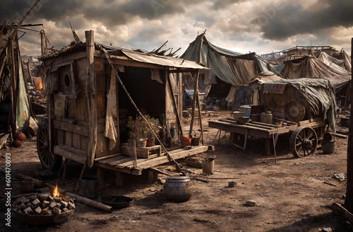 Slums, shacks, poor, small, old shabby houses in the slum district. © png resources