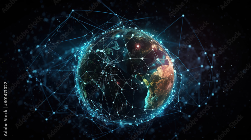 Obraz premium Globe with network communications banner. Generative ai
