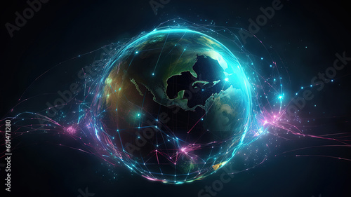 Communication technology global world network concept. Generative ai