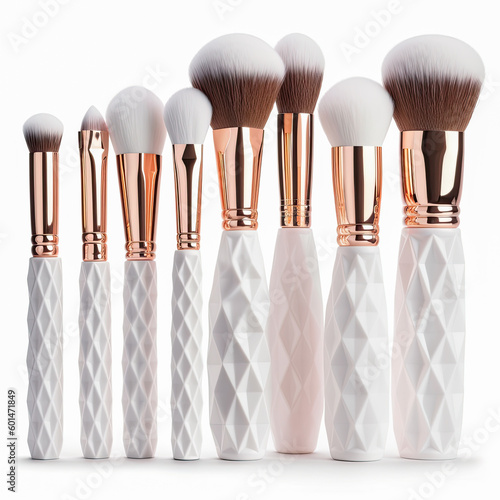 A Set of Make Up Brushes on a White Background-Generative AI