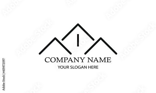 Simple linear logo with initial letter I. Suitable for branding, advertising, real estate, construction, business, business card, etc.