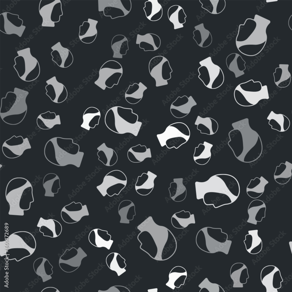 Grey Diving hood icon isolated seamless pattern on black background. Spearfishing hat winter swim hood. Diving underwater equipment. Vector