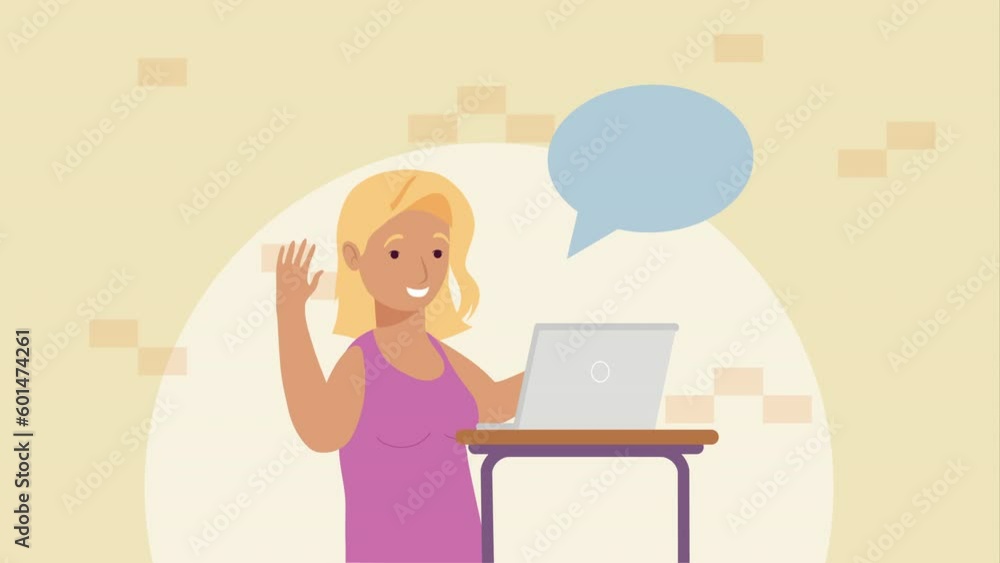 blond woman using laptop character animation blond woman using laptop character animation