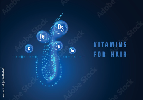 Hair protection and vitamins. Split tips, dry or sun protection concept. Hair care medical treatment. Nourish hair of shampoo or serum. Repair damaged hair. Vitamins