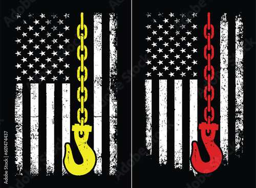 Yellow Tow Hook Chain Flag America Tow Truck Driver